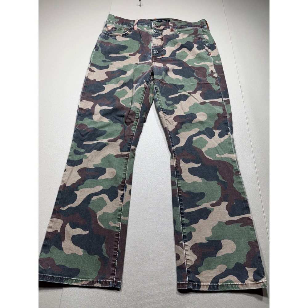 Veronica Beard Jeans Camo Print Button Fly High Rise Pants Green Brown Size 31